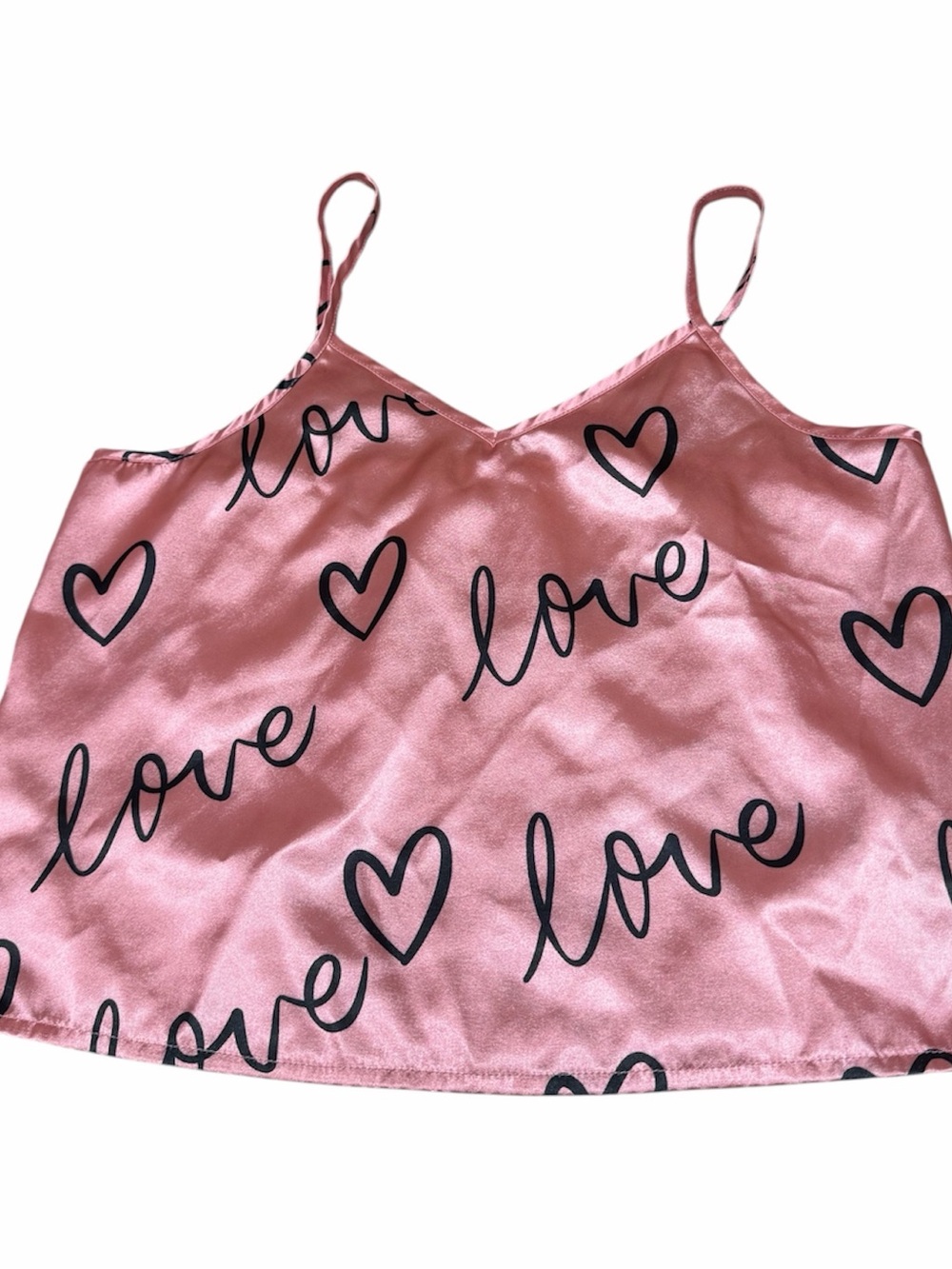 Pink Satin Love-Print Camisole Top